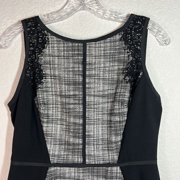 Ann Taylor LOFT Black Tweed Stripe Floral Sleeveless Sheath Dress Women's 6P‎ - Picture 2 of 9